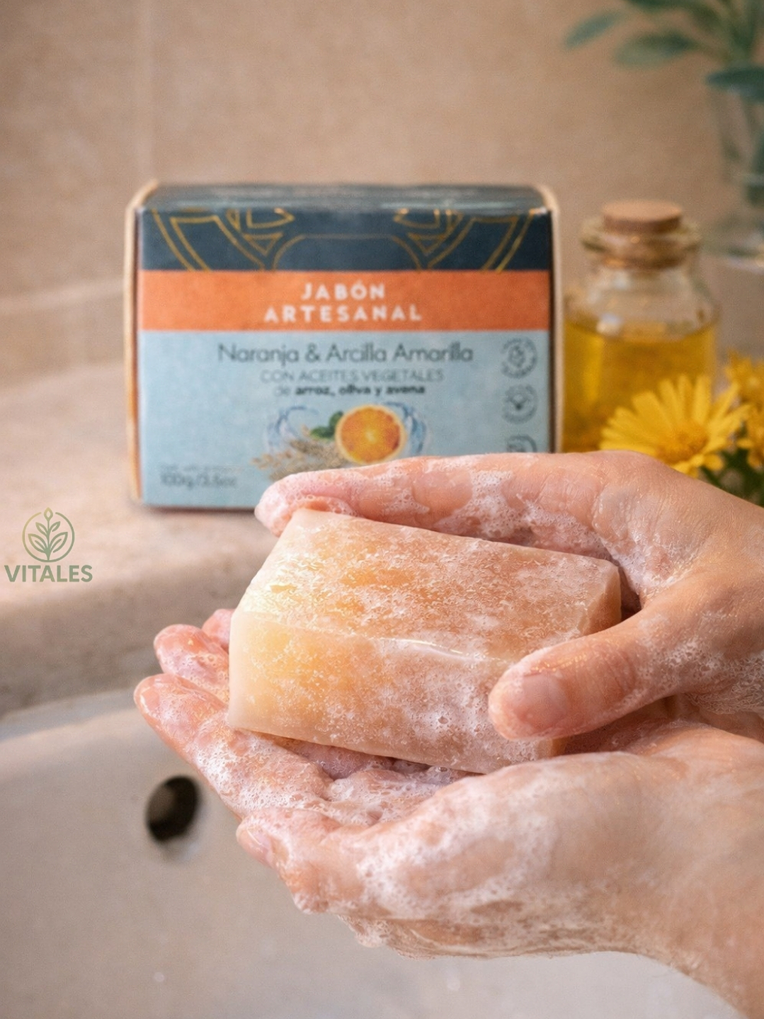 Jabón Natural Artesanal de Naranja y Arcilla Amarilla | Hidratante, calmante y purificante | Ideal para pieles sensibles | Facial y corporal 100g 2
