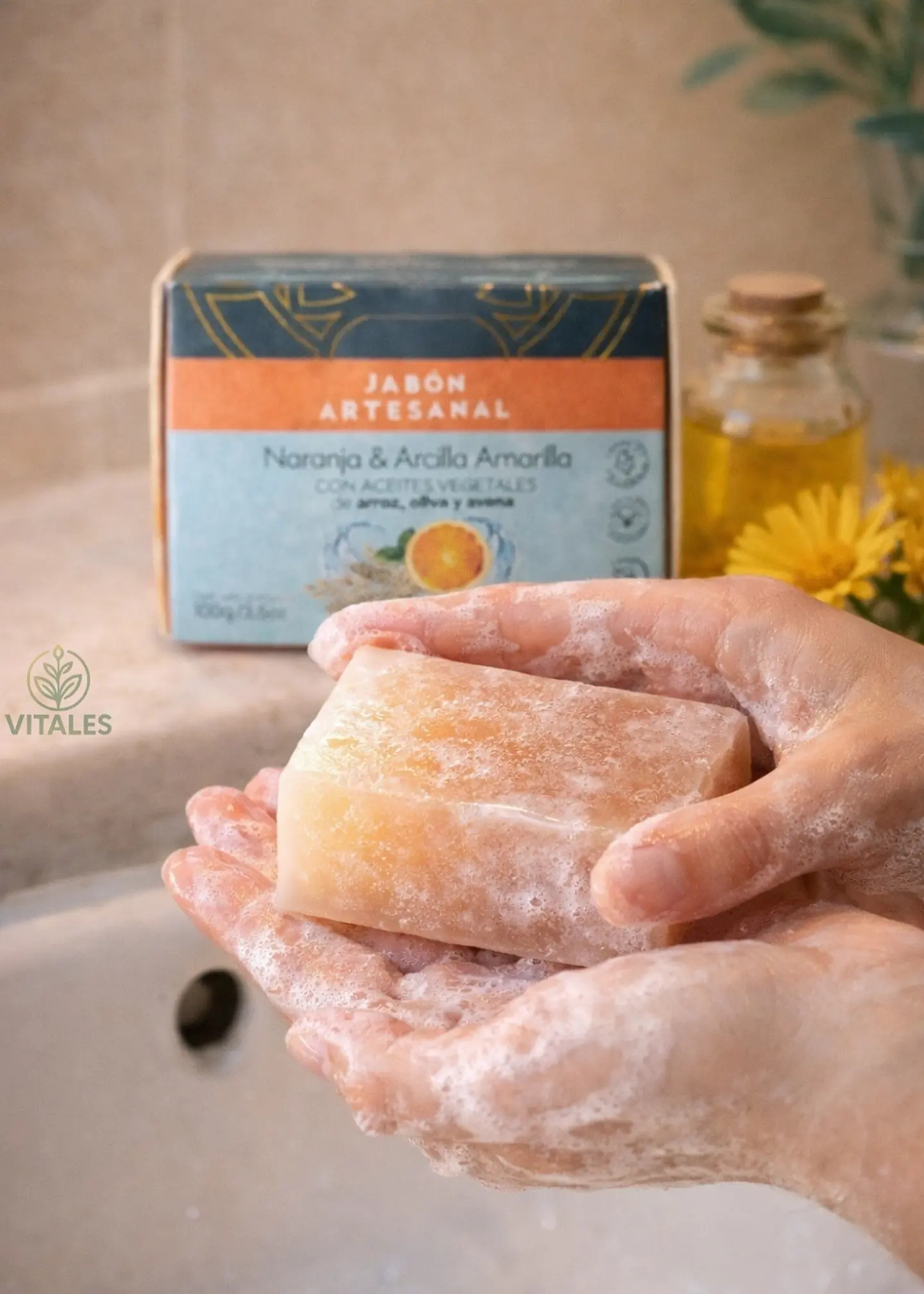 Jabón Natural Artesanal de Naranja y Arcilla Amarilla | Hidratante, calmante y purificante | Ideal para pieles sensibles | Facial y corporal 100g 2