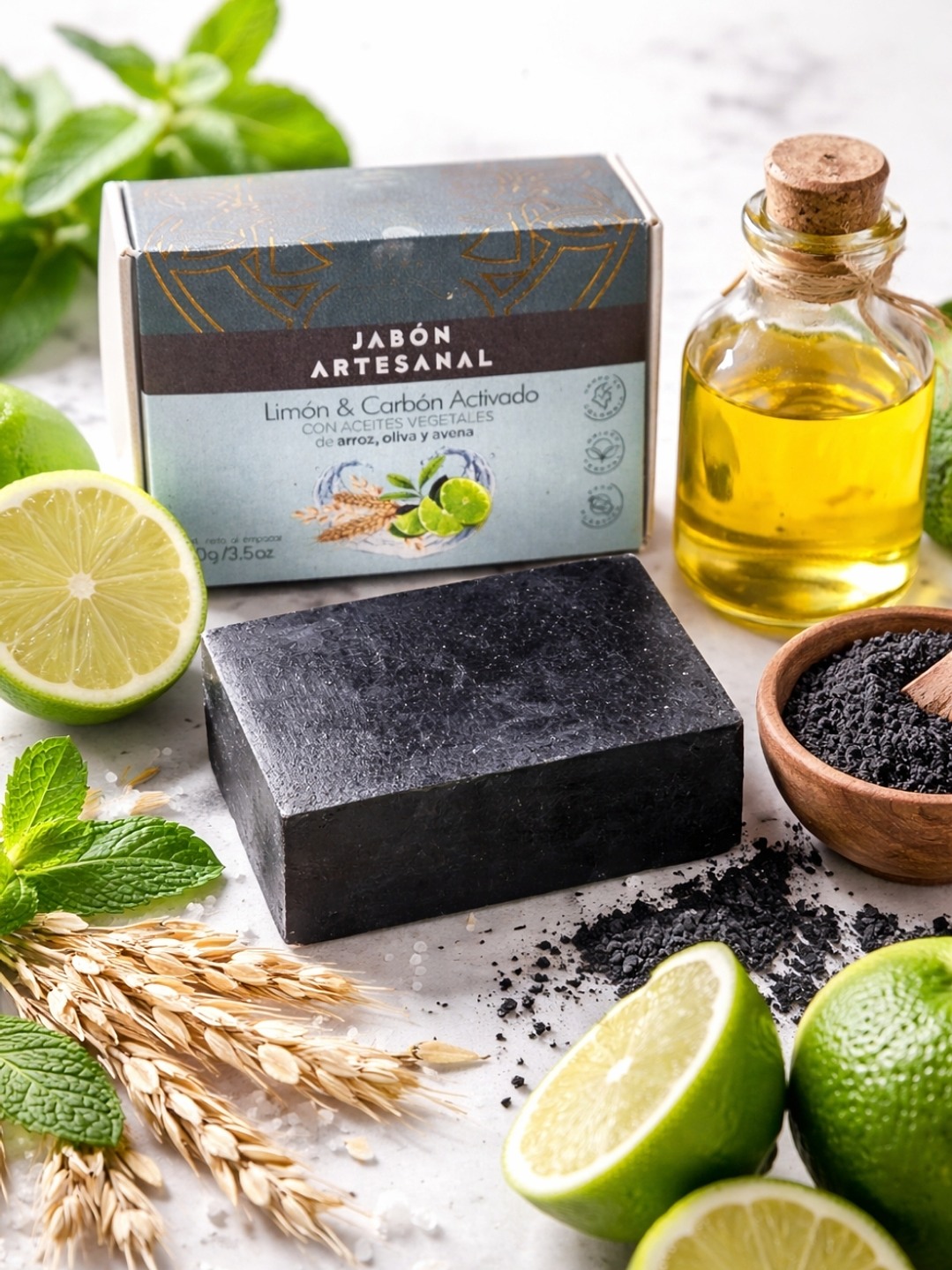 Jabón Artesanal de Carbón Activado y Limón | Limpieza Profunda Detox para Piel Grasa | Purifica, Tonifica y Ayuda a Eliminar Puntos Negros 100g 2