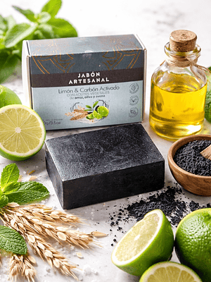 Jabón Artesanal de Carbón Activado y Limón | Limpieza Profunda Detox para Piel Grasa | Purifica, Tonifica y Ayuda a Eliminar Puntos Negros 100g