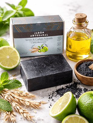 Jabón Artesanal de Carbón Activado y Limón | Limpieza Profunda Detox para Piel Grasa | Purifica, Tonifica y Ayuda a Eliminar Puntos Negros 100g