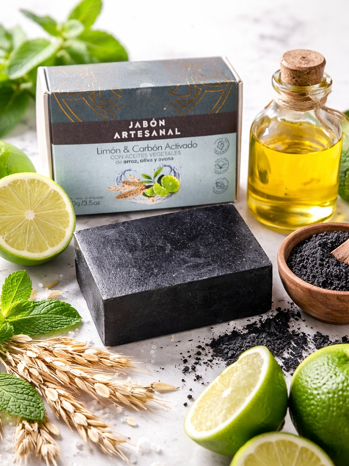 Jabón Artesanal de Carbón Activado y Limón | Limpieza Profunda Detox para Piel Grasa | Purifica, Tonifica y Ayuda a Eliminar Puntos Negros 100g 2