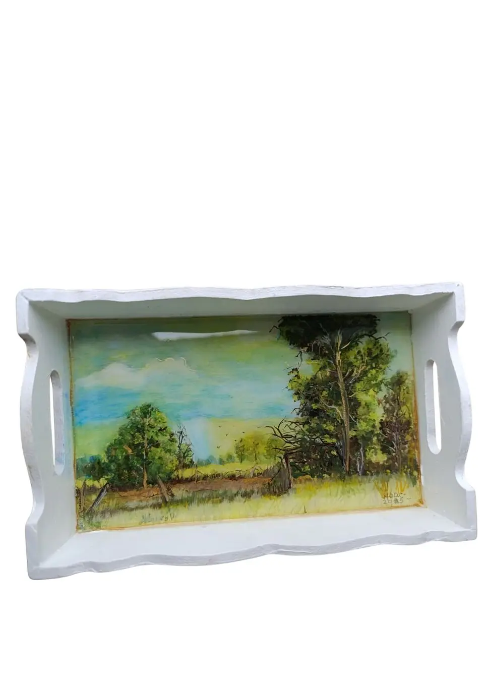 Bandeja Artesanal  ARBOLES de Madera Pintada a Mano con Resina Brillante |  Diseños Únicos y Personalizados | Durabilidad y Reutilización Consciente 1