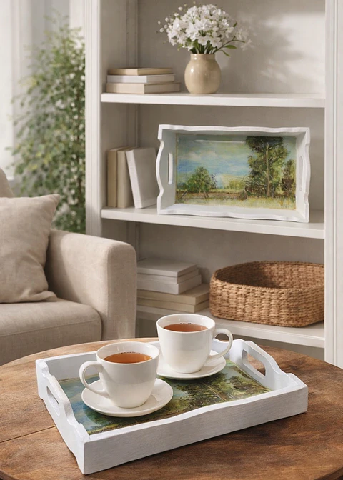 Bandeja Artesanal  ARBOLES de Madera Pintada a Mano con Resina Brillante |  Diseños Únicos y Personalizados | Durabilidad y Reutilización Consciente