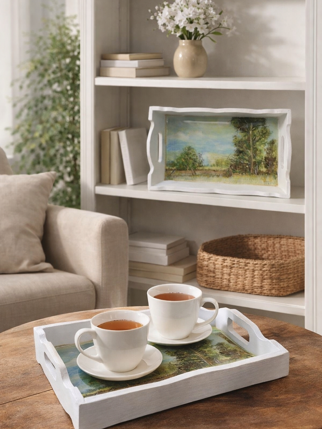 Bandeja Artesanal de Madera Pintadas a Mano con Resina Brillante | Diseño arboles  | Diseños Únicos y Personalizados | Durabilidad y Reutilización Consciente 2