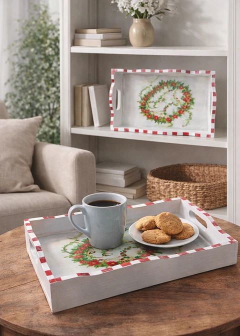 Bandeja Artesanal  CORONA de Madera Pintada a Mano con Resina Brillante |  Diseños Únicos y Personalizados | Durabilidad y Reutilización Consciente