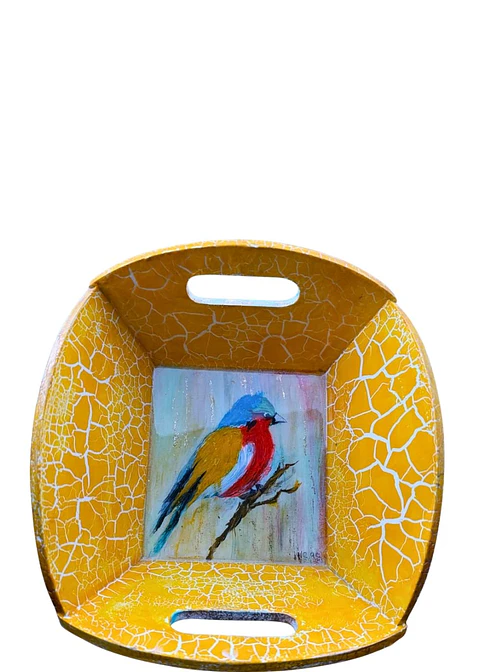 Bandeja Artesanal  PAJARO de Madera Pintada a Mano con Resina Brillante |  Diseños Únicos y Personalizados | Durabilidad y Reutilización Consciente