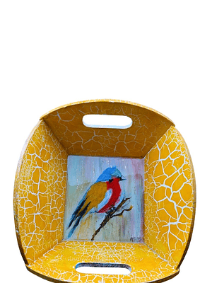 Bandeja Artesanal  PAJARO de Madera Pintada a Mano con Resina Brillante |  Diseños Únicos y Personalizados | Durabilidad y Reutilización Consciente
