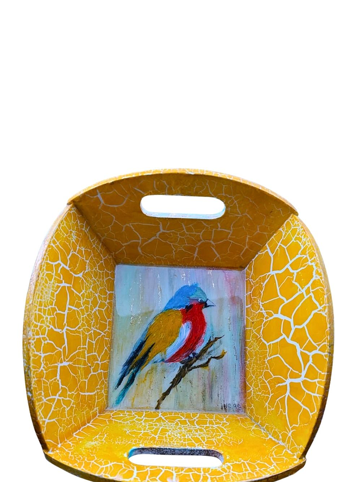 Bandeja Artesanal  PAJARO de Madera Pintada a Mano con Resina Brillante |  Diseños Únicos y Personalizados | Durabilidad y Reutilización Consciente 1