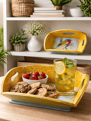 Bandeja Artesanal  PAJARO de Madera Pintada a Mano con Resina Brillante |  Diseños Únicos y Personalizados | Durabilidad y Reutilización Consciente