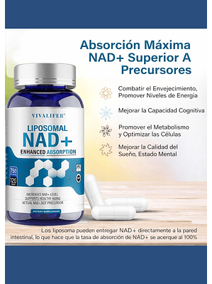 NAD+ Liposomal 750 mg 120 cápsulas | Absorción Máxima | Energía Celular, Antienvejecimiento y Metabolismo Activo | Colombia