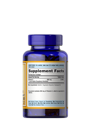 Vitamina E 450 mg Puritan’s Pride® | Antioxidante Celular | Soporte para la Protección Oxidativa | 100 Cápsulas | Colombia