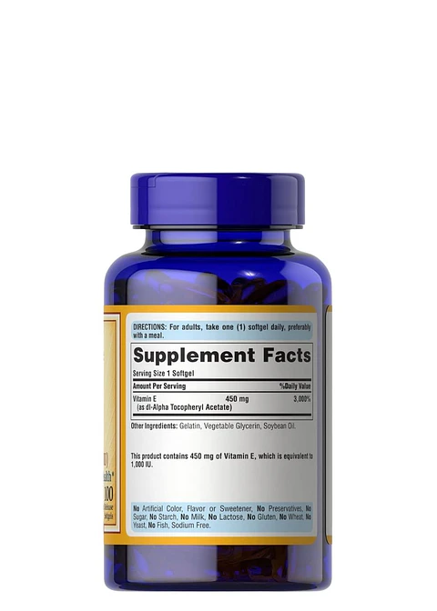 Vitamina E 450 mg Puritan’s Pride® | Antioxidante Celular | Soporte para la Protección Oxidativa | 100 Cápsulas | Colombia