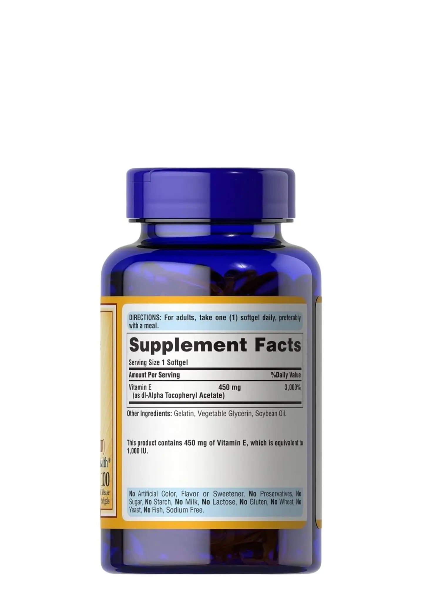 Vitamina E 450 mg Puritan’s Pride® | Antioxidante Celular | Soporte para la Protección Oxidativa | 100 Cápsulas | Colombia 2