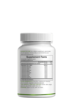 Complejo de Magnesio 500 mg Deal Supplements® | 10 en 1 | 240 Cápsulas Vegetales | Soporte Muscular, Nervioso y Energético | Colombia