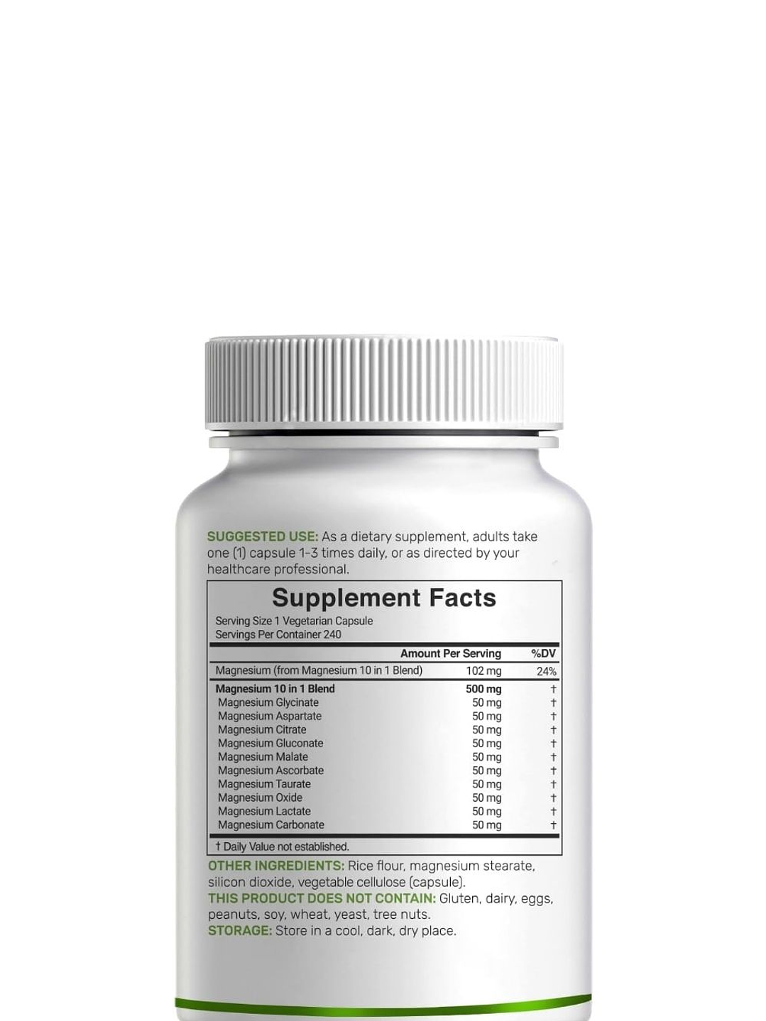 Complejo de Magnesio 500 mg Deal Supplements® | 10 en 1 | 240 Cápsulas Vegetales | Soporte Muscular, Nervioso y Energético | Colombia 2