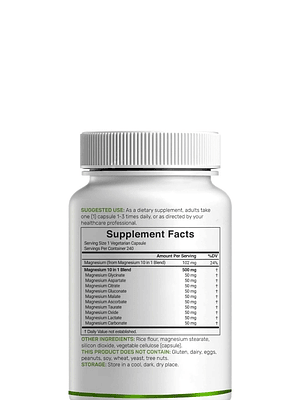 Complejo de Magnesio 500 mg Deal Supplements® | 10 en 1 | 240 Cápsulas Vegetales | Soporte Muscular, Nervioso y Energético | Colombia
