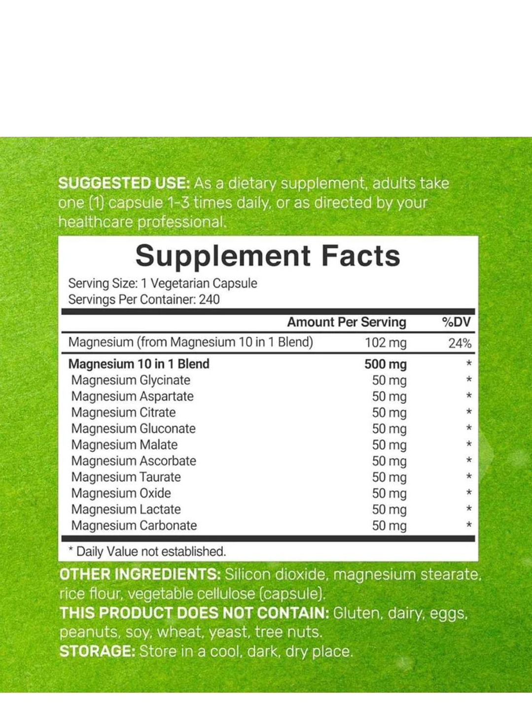 Complejo de Magnesio 500 mg Deal Supplements® | 10 en 1 | 240 Cápsulas Vegetales | Soporte Muscular, Nervioso y Energético | Colombia 3