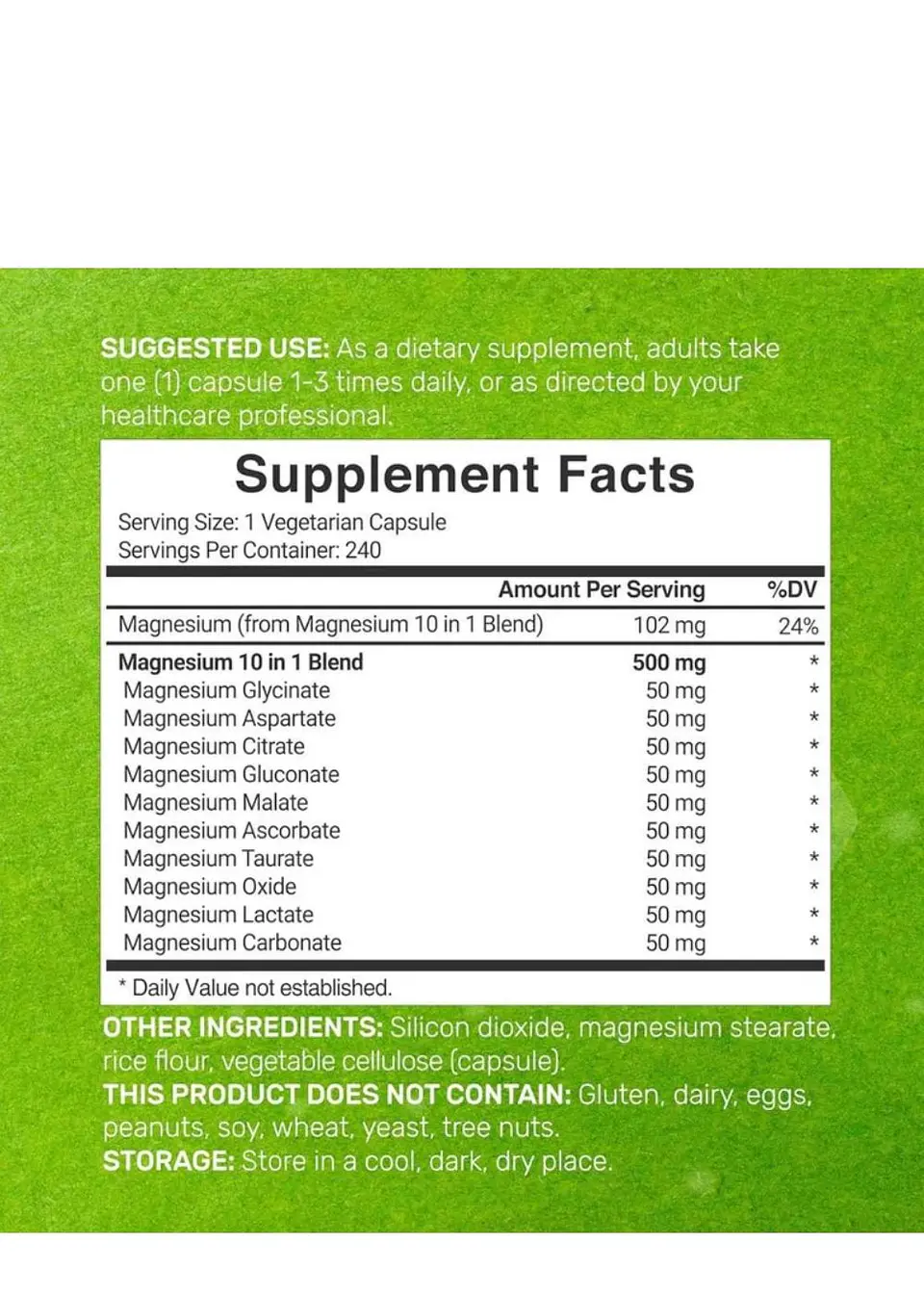 Complejo de Magnesio 500 mg Deal Supplements® | 10 en 1 | 240 Cápsulas Vegetales | Soporte Muscular, Nervioso y Energético | Colombia 3