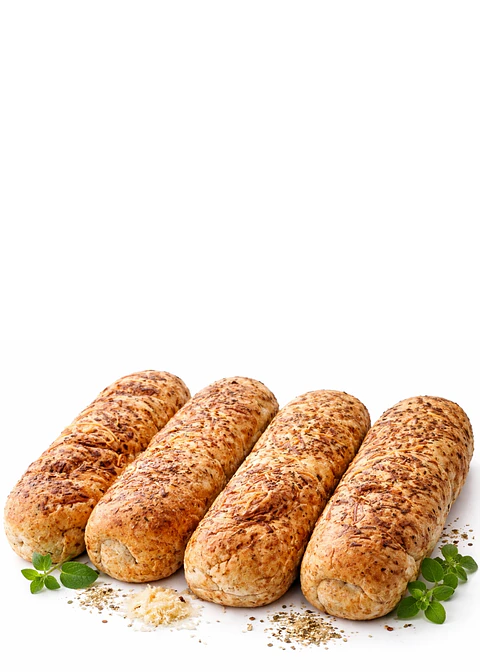 4 Panes Sánduches con Queso Parmesano y Orégano 400 g | Fuente de Fibra | Sin Azúcar | Veganos | Artesanales