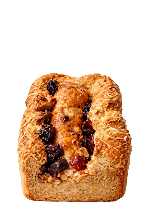 Pan Integral Relleno de Ciruela, Brevas, Cerezas y Coco 500 g | Sin Azúcar Añadida | Sin Lácteos | Artesanal | Frutas no cristalizadas