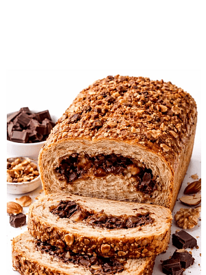 Pan Integral de Chocolate, Nuez y Almendras Tajado 550 g | Sin Huevo | Libre de Lactosa | Libre de Sodio | Libre de Colesterol | Fuente de Fibra