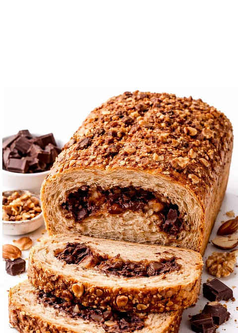 Pan Integral de Chocolate, Nuez y Almendras Tajado 550 g | Sin Huevo | Libre de Lactosa | Libre de Sodio | Libre de Colesterol | Fuente de Fibra