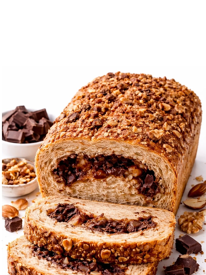 Pan Integral de Chocolate, Nuez y Almendras Tajado 550 g | Sin Huevo | Libre de Lactosa | Libre de Sodio | Libre de Colesterol | Fuente de Fibra 1