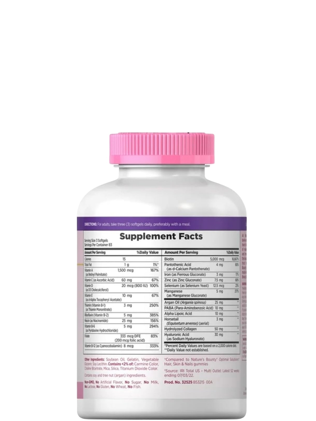 Nature's Bounty Hair, Skin & Nails 250 Cápsulas | Cabello Brillante, Uñas Fuertes y Piel Radiante | Con Ácido Hialurónico y Aceite de Argán | Colombia  3