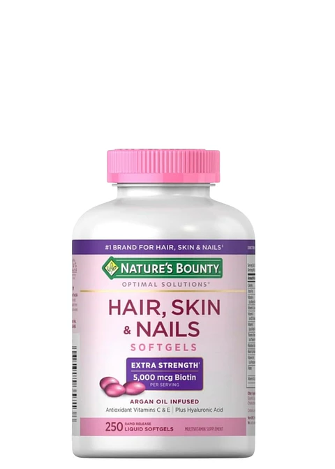 Nature's Bounty Hair, Skin & Nails 250 Cápsulas | Cabello Brillante, Uñas Fuertes y Piel Radiante | Con Ácido Hialurónico y Aceite de Argán | Colombia 