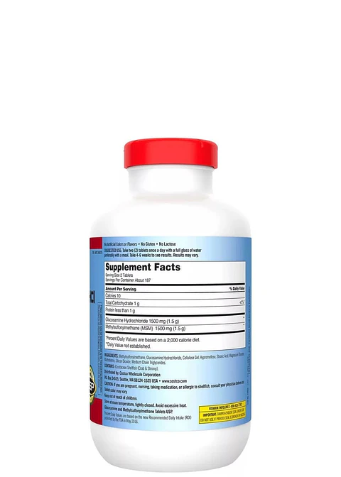 Kirkland Glucosamina Signature con MSM 1500 mg – Articulaciones Flexibles, Sin Gluten, Sin Lactosa | 375 Tabletas | Colombia