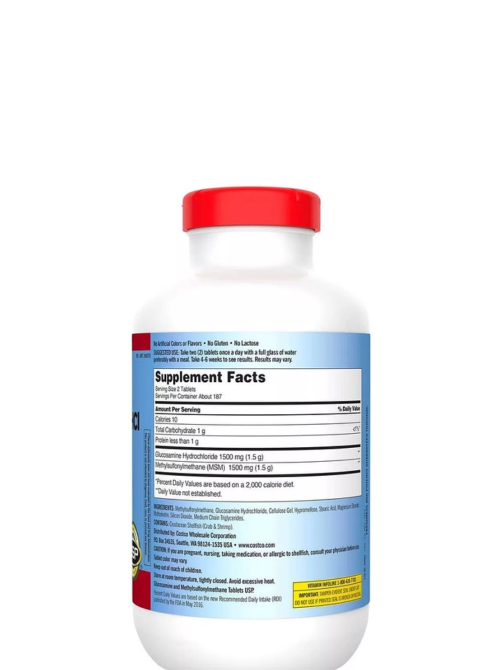 Kirkland Glucosamina Signature con MSM 1500 mg – Articulaciones Flexibles, Sin Gluten, Sin Lactosa | 375 Tabletas | Colombia 2