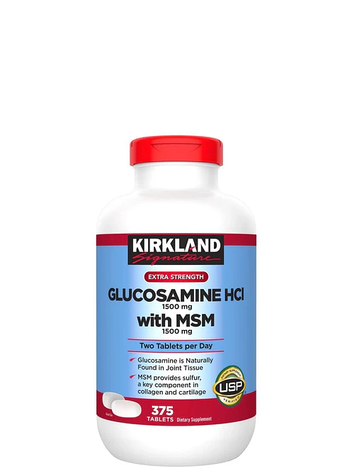 Kirkland Glucosamina Signature con MSM 1500 mg – Articulaciones Flexibles, Sin Gluten, Sin Lactosa | 375 Tabletas | Colombia