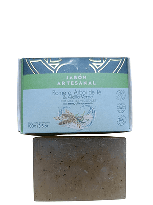 Jabón Artesanal de Arcilla Verde y Árbol de Té | Limpieza Profunda para Piel Grasa y con Acné | Libre de Químicos Agresivos 100g