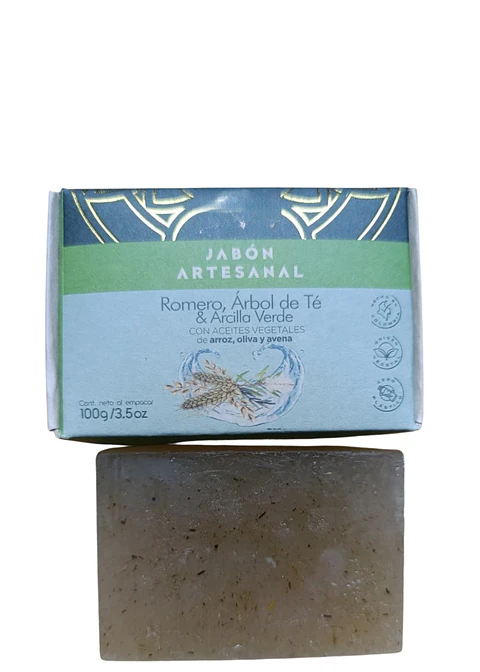 Jabón Artesanal de Arcilla Verde y Árbol de Té | Limpieza Profunda para Piel Grasa y con Acné | Libre de Químicos Agresivos 100g