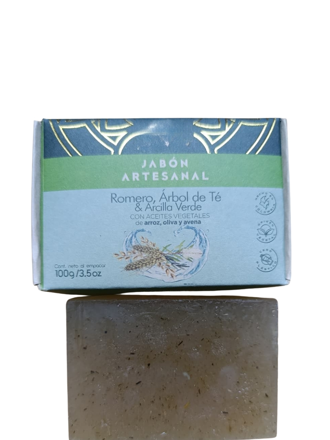 Jabón Artesanal de Arcilla Verde y Árbol de Té | Limpieza Profunda para Piel Grasa y con Acné | Libre de Químicos Agresivos 100g 1