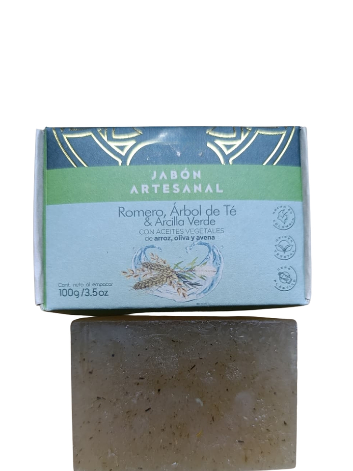 Jabón Artesanal de Arcilla Verde y Árbol de Té | Limpieza Profunda para Piel Grasa y con Acné | Libre de Químicos Agresivos 100g 1