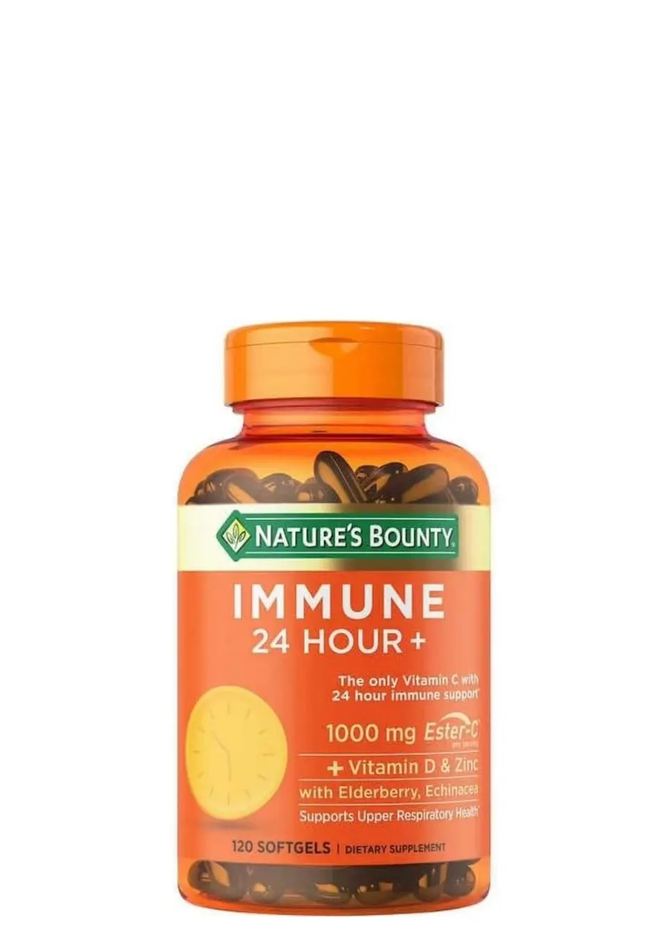 Nature’s Bounty Immune 24 Horas 1000 mg Ester-C® | Soporte Inmunológico Prolongado 24 h | Vitamina C + Zinc + Vitaminas A y D | 120 Cápsulas | Sin Gluten | Sin Colorantes Artificiales | Colombia 1