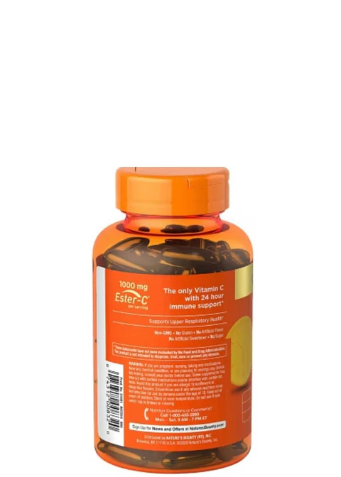 Nature’s Bounty Immune 24 Horas 1000 mg Ester-C® | Soporte Inmunológico Prolongado 24 h | Vitamina C + Zinc + Vitaminas A y D | 120 Cápsulas | Sin Gluten | Sin Colorantes Artificiales | Colombia