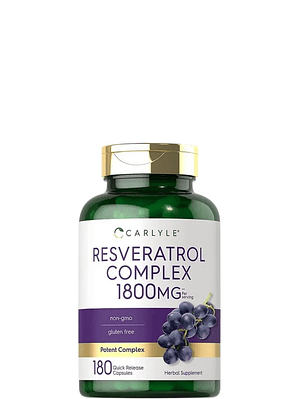 Resveratrol Carlyle 1800 mg x 180 Cápsulas | Antioxidante Potente | Sin Gluten ni OMG | Apoyo Anti-Edad y Cardiovascular | Colombia