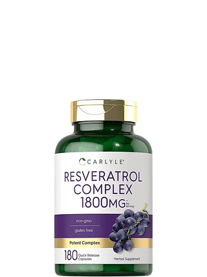 Resveratrol Carlyle 1800 mg x 180 Cápsulas | Antioxidante Potente | Sin Gluten ni OMG | Apoyo Anti-Edad y Cardiovascular | Colombia