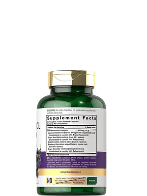 Resveratrol Carlyle 1800 mg x 180 Cápsulas | Antioxidante Potente | Sin Gluten ni OMG | Apoyo Anti-Edad y Cardiovascular | Colombia