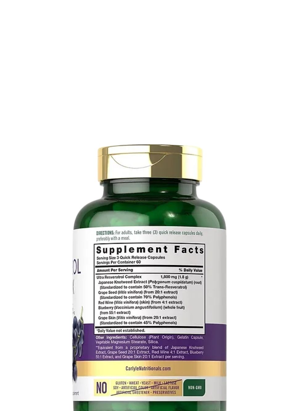 Resveratrol Carlyle 1800 mg x 180 Cápsulas | Antioxidante Potente | Sin Gluten ni OMG | Apoyo Anti-Edad y Cardiovascular | Colombia 2