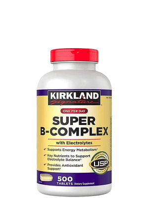Kirkland Signature Super B-Complejo con Electrolitos x 500 tabletas | Energía Diaria, Sistema Nervioso y Recuperación | Colombia