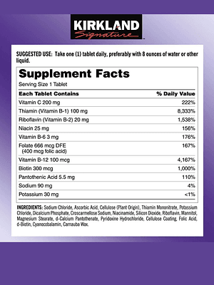 Kirkland Signature Super B-Complejo con Electrolitos x 500 tabletas | Energía Diaria, Sistema Nervioso y Recuperación | Colombia