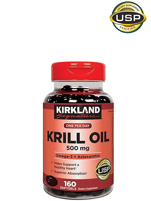 Kirkland Aceite de Krill  500 mg x 160 Cápsulas Blandas | Omega-3 Premium con Astaxantina | Alta Absorción | Verificado USP | Colombia