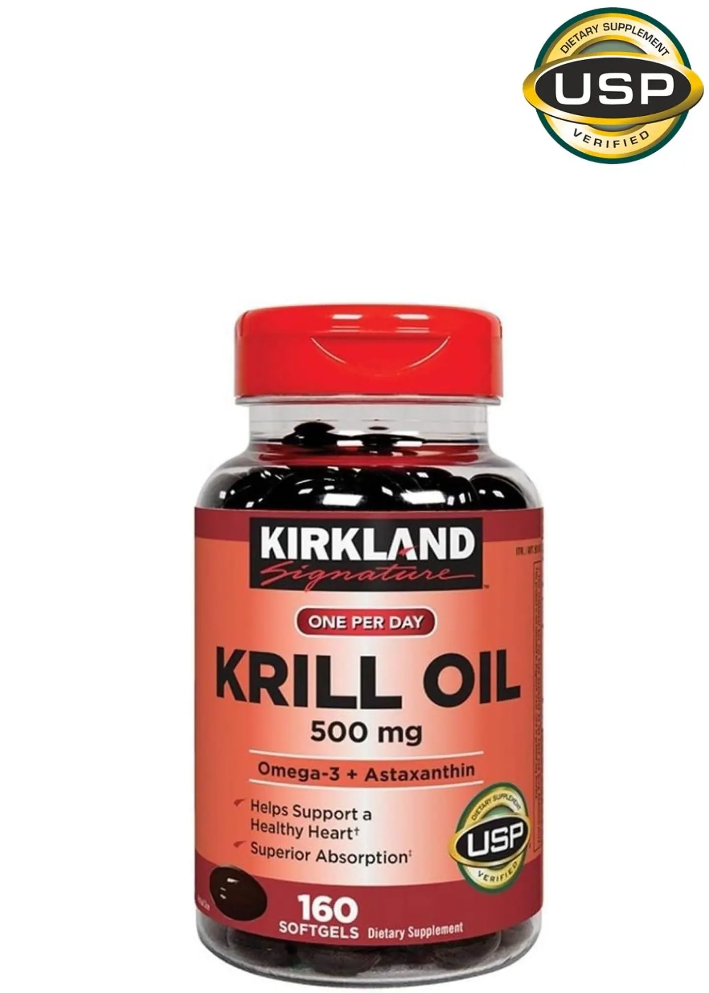 Kirkland Aceite de Krill  500 mg x 160 Cápsulas Blandas | Omega-3 Premium con Astaxantina | Alta Absorción | Verificado USP | Colombia 1