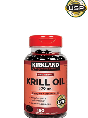 Kirkland Aceite de Krill  500 mg x 160 Cápsulas Blandas | Omega-3 Premium con Astaxantina | Alta Absorción | Verificado USP | Colombia