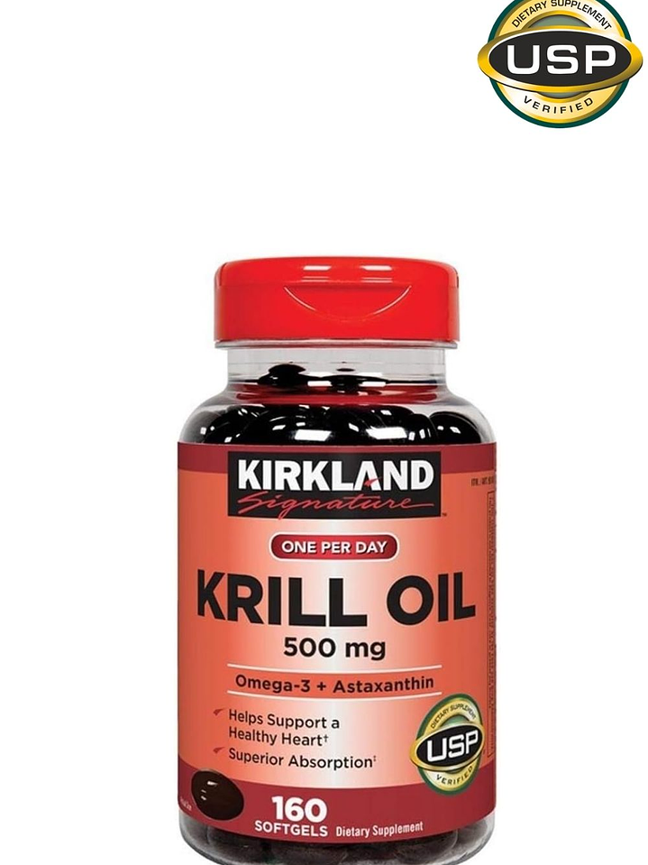 Kirkland Aceite de Krill  500 mg x 160 Cápsulas Blandas | Omega-3 Premium con Astaxantina | Alta Absorción | Verificado USP | Colombia 1