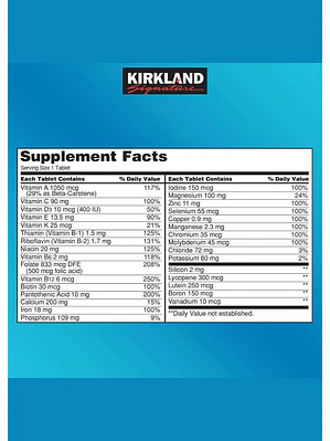 Kirkland Signature Daily Multi x 500 Tabletas | Multivitamínico Completo Diario | Energía, Inmunidad y Bienestar Total  | Colombia